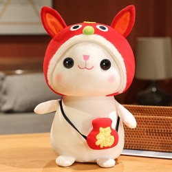 Chinese New Year Rabbit Year Mascot Plush Toy, Bunny Doll New Year Gift New Year Baby Mascot Stuffed Toy,  Red Festive Chinese Characteristics